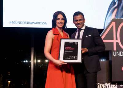 40 Under 40 awards ceremony. Finalists presented certificates onstage by Joel Abraham at Adelaide Oval