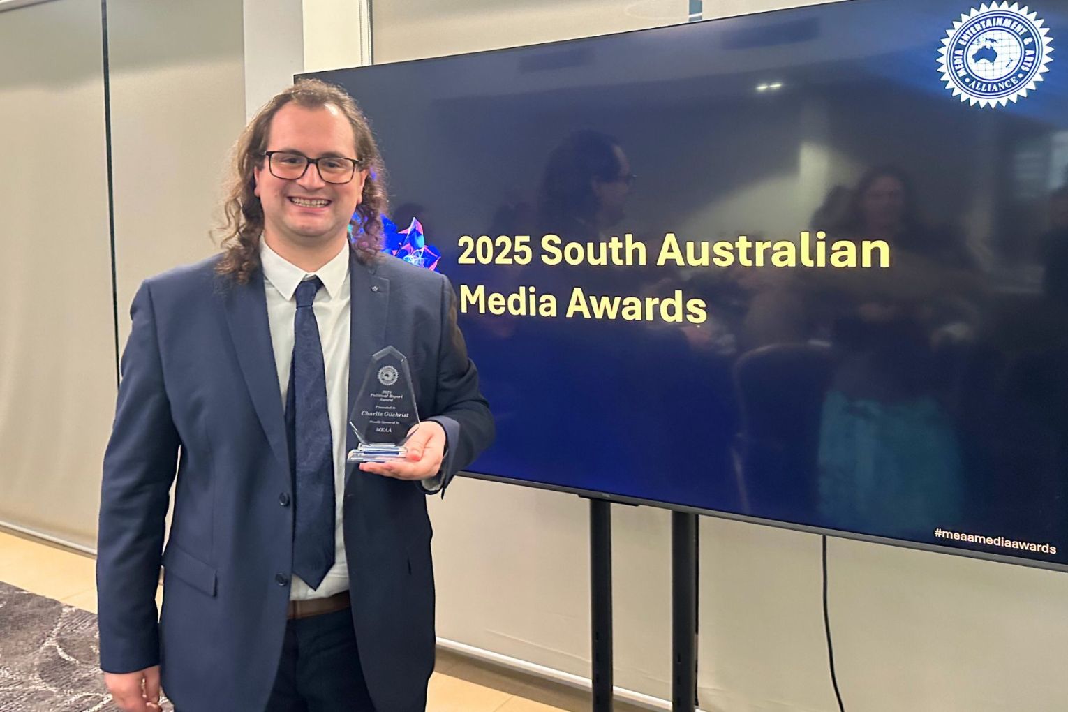 InDaily journalist Charlie Gilchrist won the Political Report Award at the 2025 SA Media Awards. Photo: Claudia Dichiera/InDaily